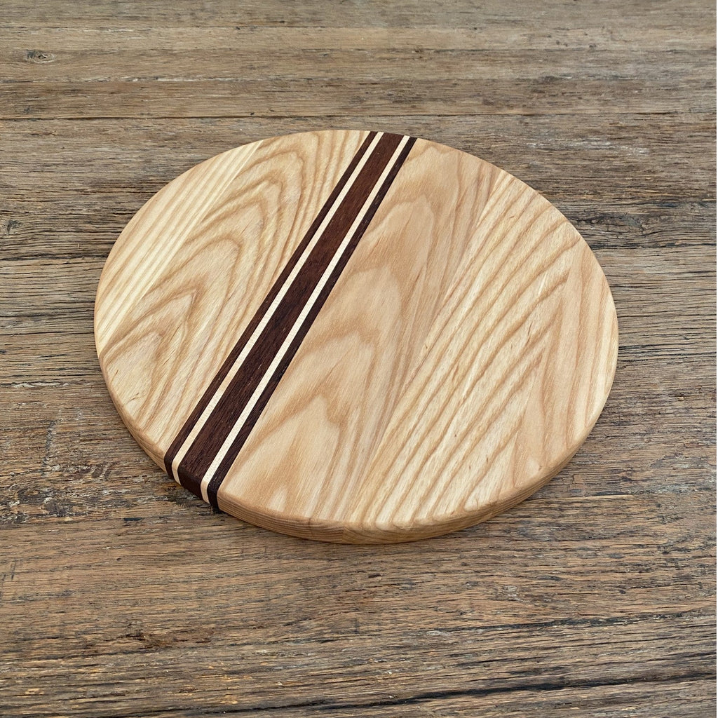 The Rounds American Ash with Kwila and Maple stripe – flat lay top-down view showing stripe detail