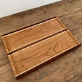 The Carver Grande chopping board in White Oak, Kwila and Maple – overhead view showing juice groove and timber contrast